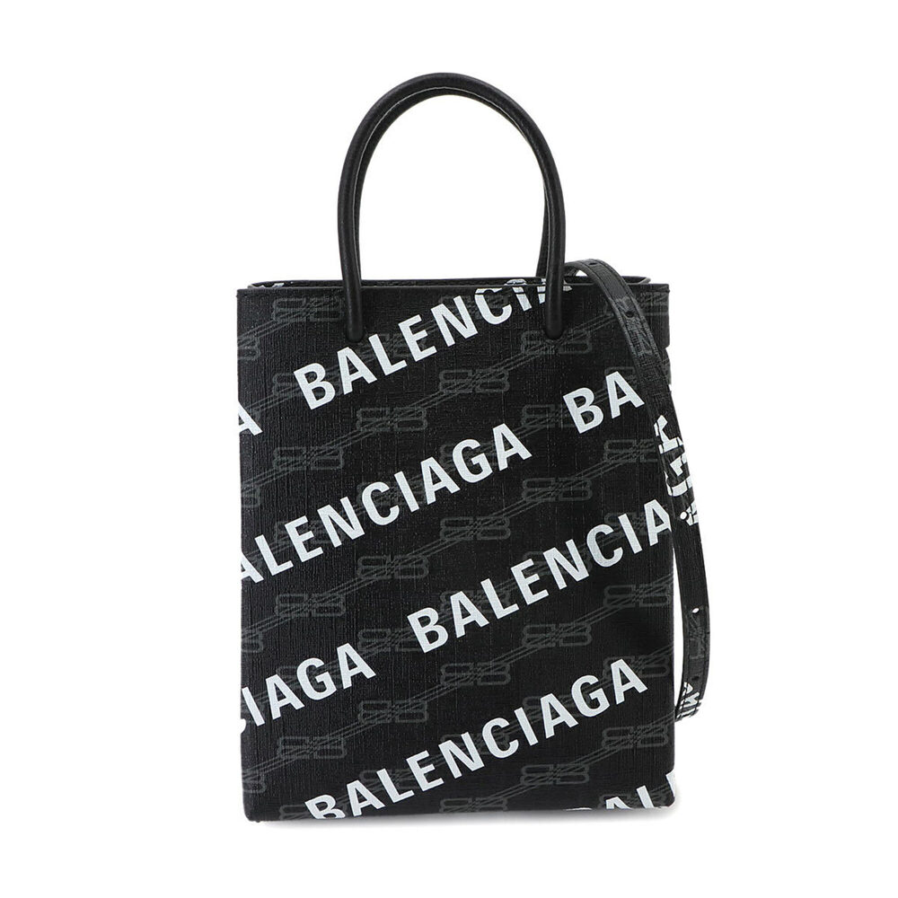 Balenciaga BB Monogram Large Handbag, 2-way Hand/Shoulder Leather, Black, 693...